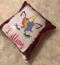 Load image into Gallery viewer, pink and white sequins flip style unicorn pillow