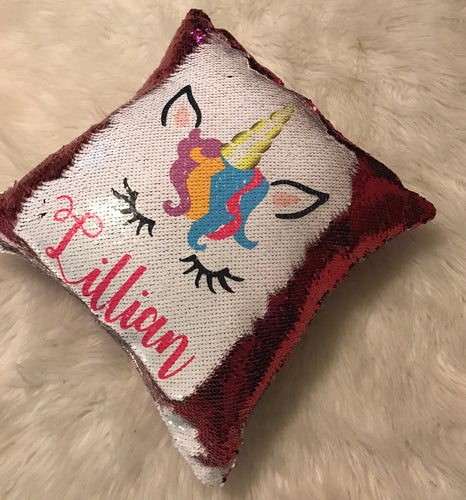 pink and white sequins flip style unicorn pillow