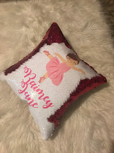 pink and white sequins flip style ballerina pillow