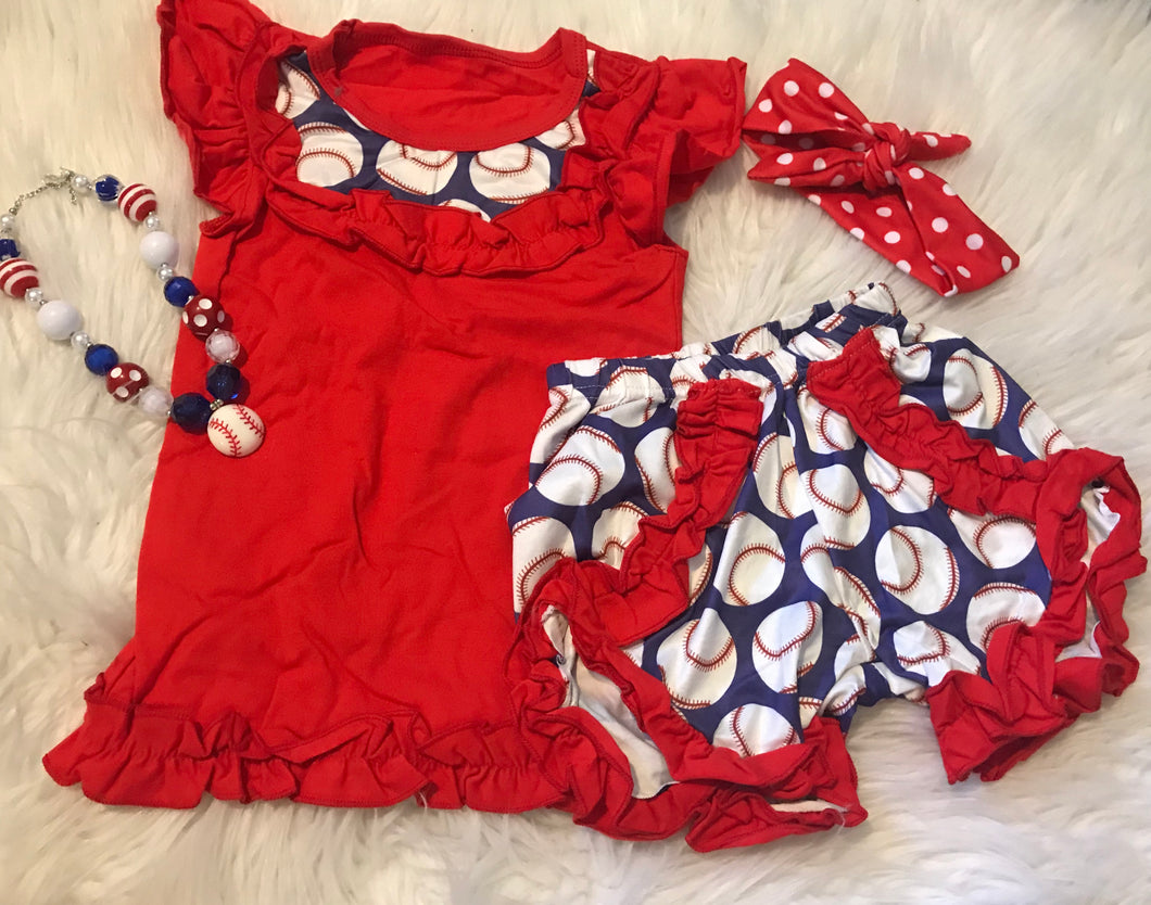 Toddler Girl Baseball 4 piece outfit set