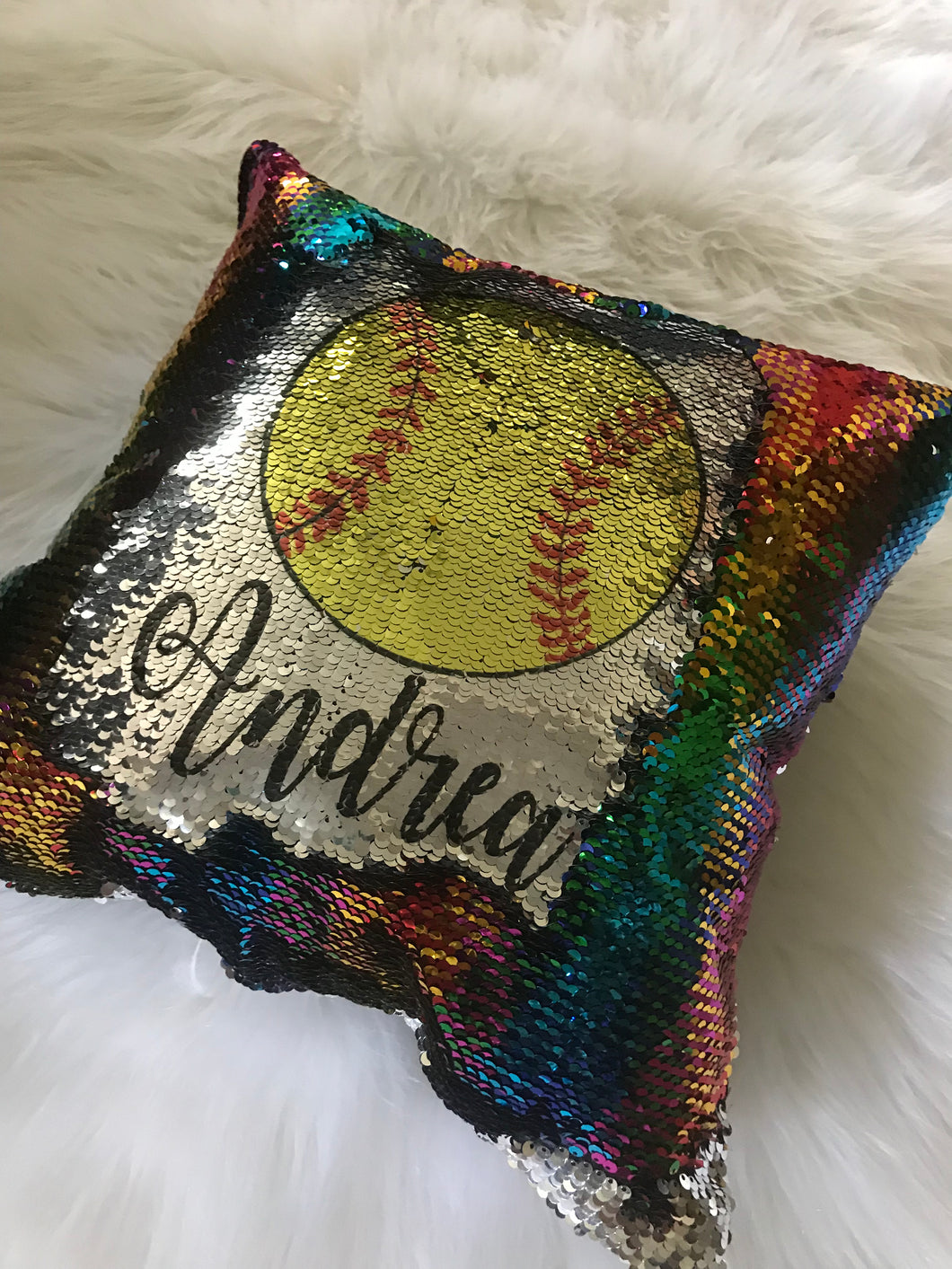 Flip sequins Softball rainbow sequins pillow