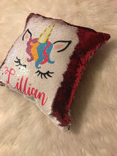 Load image into Gallery viewer, pink and white sequins flip style unicorn pillow