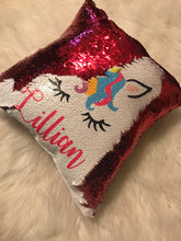 Load image into Gallery viewer, pink and white sequins flip style unicorn pillow