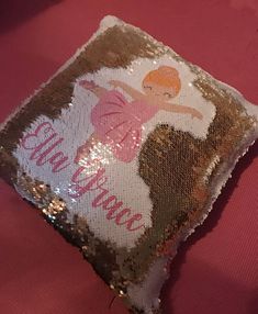 gold and white sequins flip style ballerina pillow