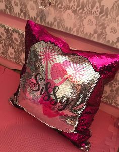 pink and silver sequins flip style cheerleader pillow