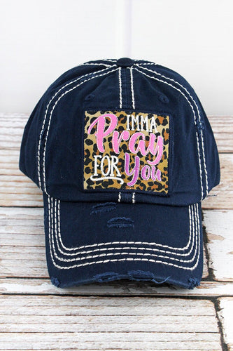 Navy Imma pray for you vintage style leopard patch baseball style cap