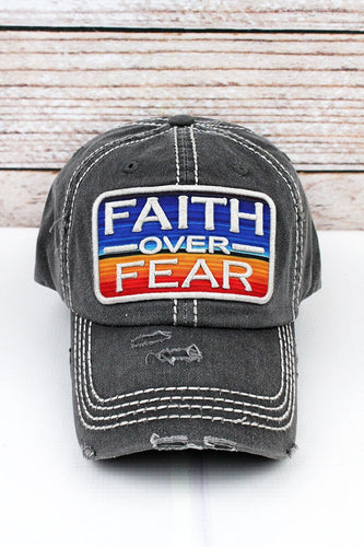 Black vintage style Faith over Fear serape patch baseball style cap