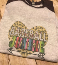 Load image into Gallery viewer, Ladies Serape and Leopard Baseball Junkie raglan