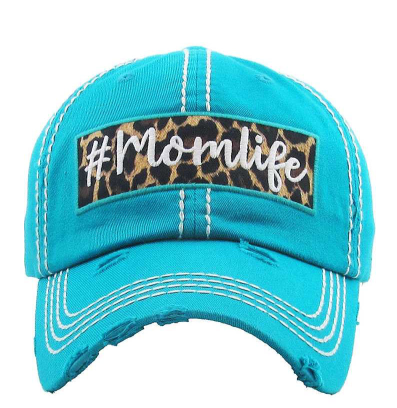 Turquoise and leopard vintage # Mom life baseball style cap hat