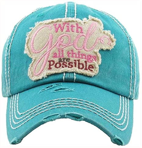 Turquoise vintage style Philipians 4:13 baseball style cap