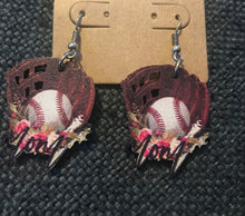 Load image into Gallery viewer, Wooden Baseball Mom Earrings