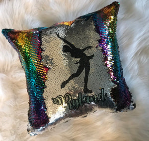 Rainbow  and silver sequins flip ice skater  pillow