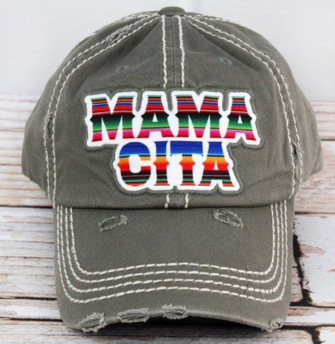 Gray vintage style Mamacita serape baseball style cap