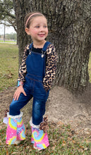 Load image into Gallery viewer, Toddler to little girl leopard and tie dye overalls