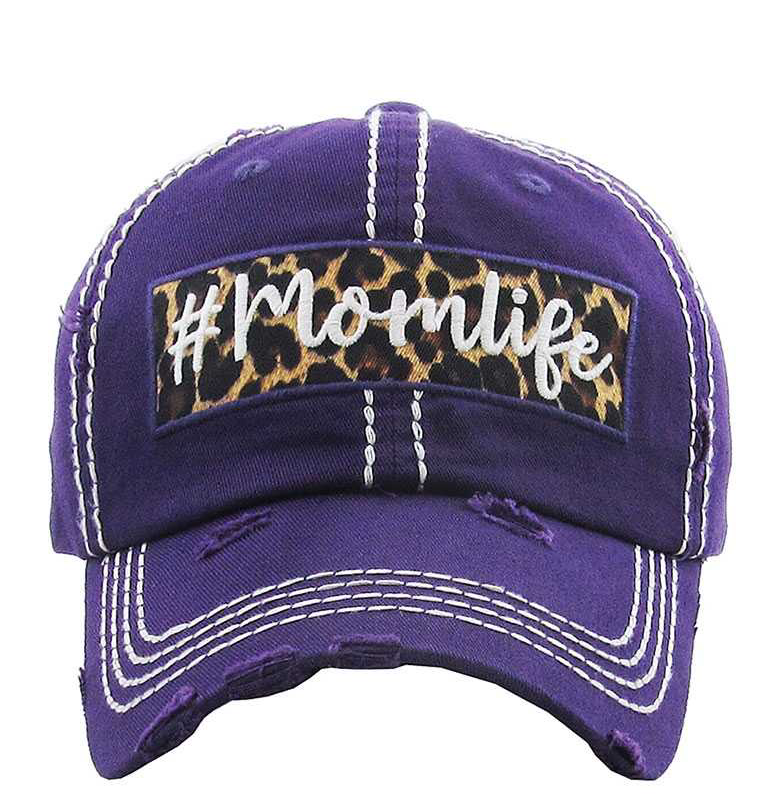 Purple and leopard vintage # Mom life baseball style cap hat