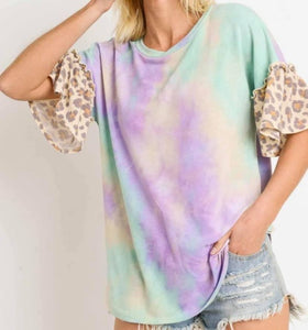 Ladies mint and leopard tie dye shirt