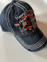 Load image into Gallery viewer, Black Happy camper vintage style leopard patch baseball style cap