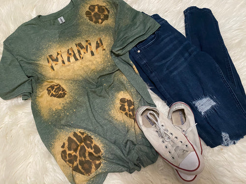 Ladies Vintage wash leopard Mama shirt