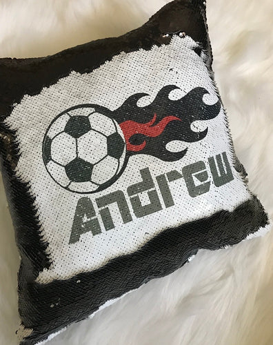 Black and white sequins soccer flip style pillow