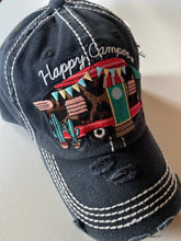 Load image into Gallery viewer, Black Happy camper vintage style leopard patch baseball style cap