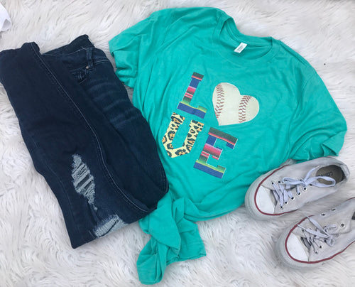 Ladies Serape and Leopard Love Baseball shirt