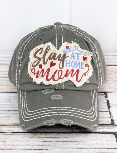 Gray vintage style Slay at home Mom baseball style cap