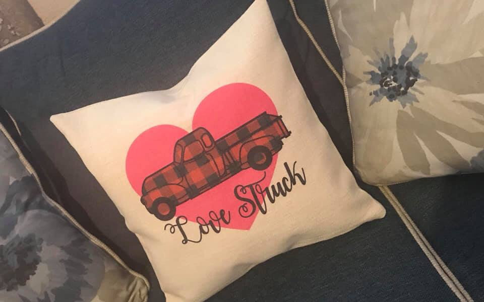 Cream Burlap love Struck Valentine’s Day pillow