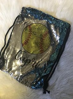 Personalized flip style sequins softball drawstring bag